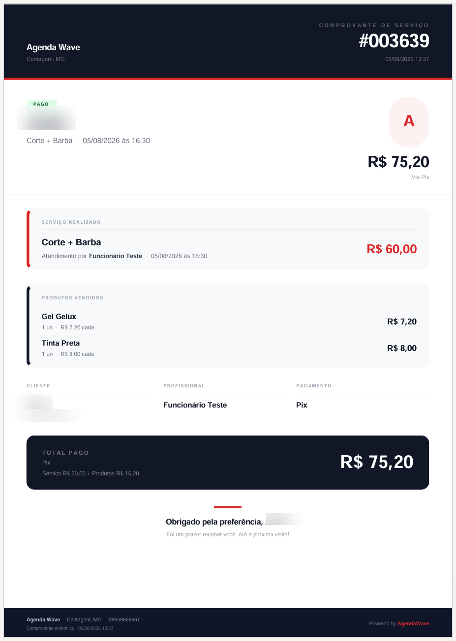 Comprovante em PDF gerado automaticamente pelo sistema